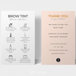 Mini Brow Tint Aftercare Card Template, bewerkbare Brows Tint Post Care Cards, afdrukbare schoonheidssalon Canva Design, schoonheidsspecialiste klantengids