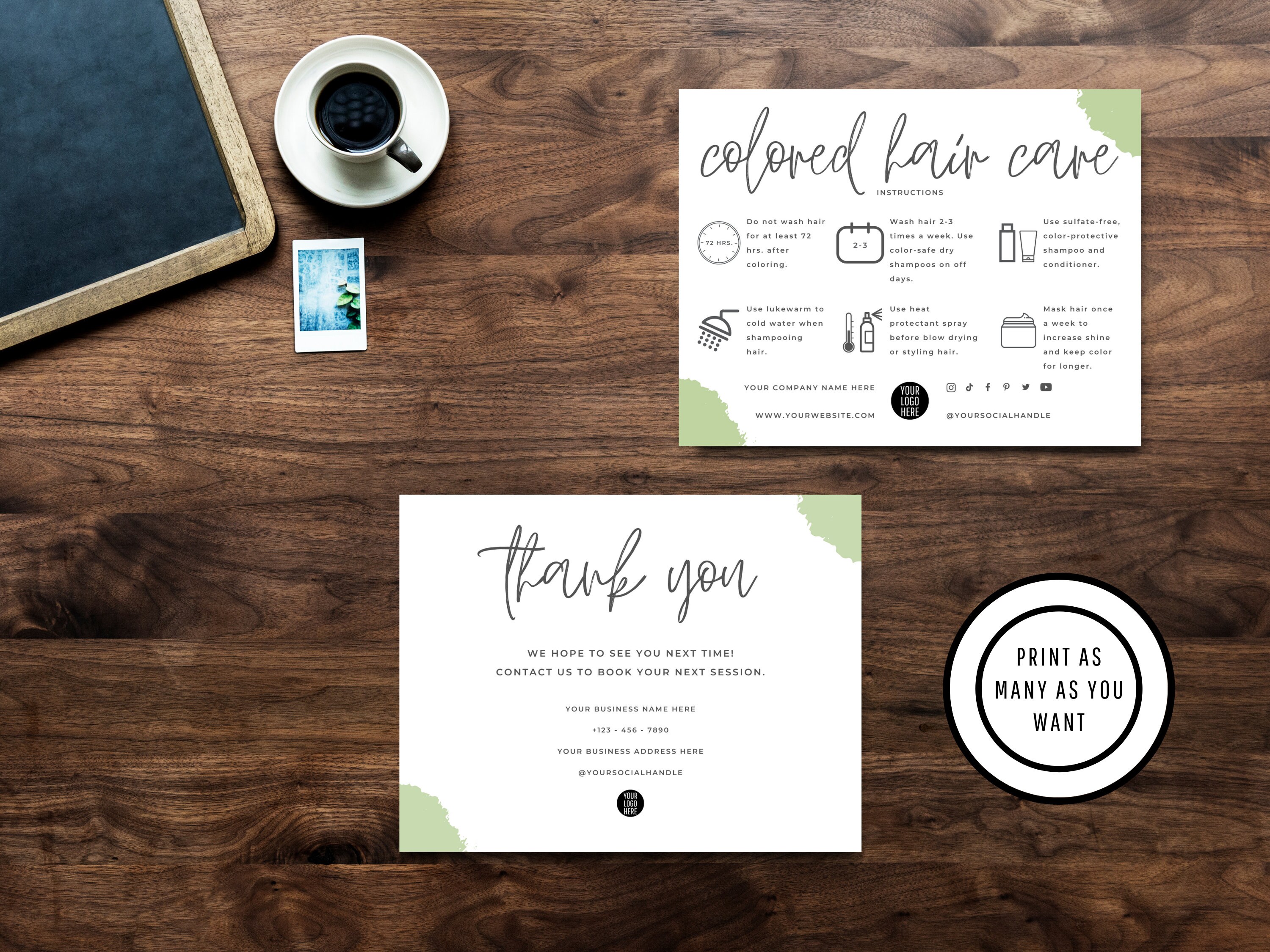 Editable Colored Hair Care Card Template, Dyed Hair Aftercare ...