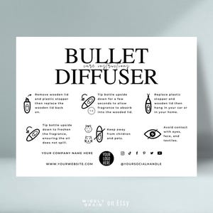Bullet Diffuser Care Card Template, Hanging Diffuser Care Guide, Editable Car Air Freshener Safety Tips, Elegant Design Oil Diffuser Manual