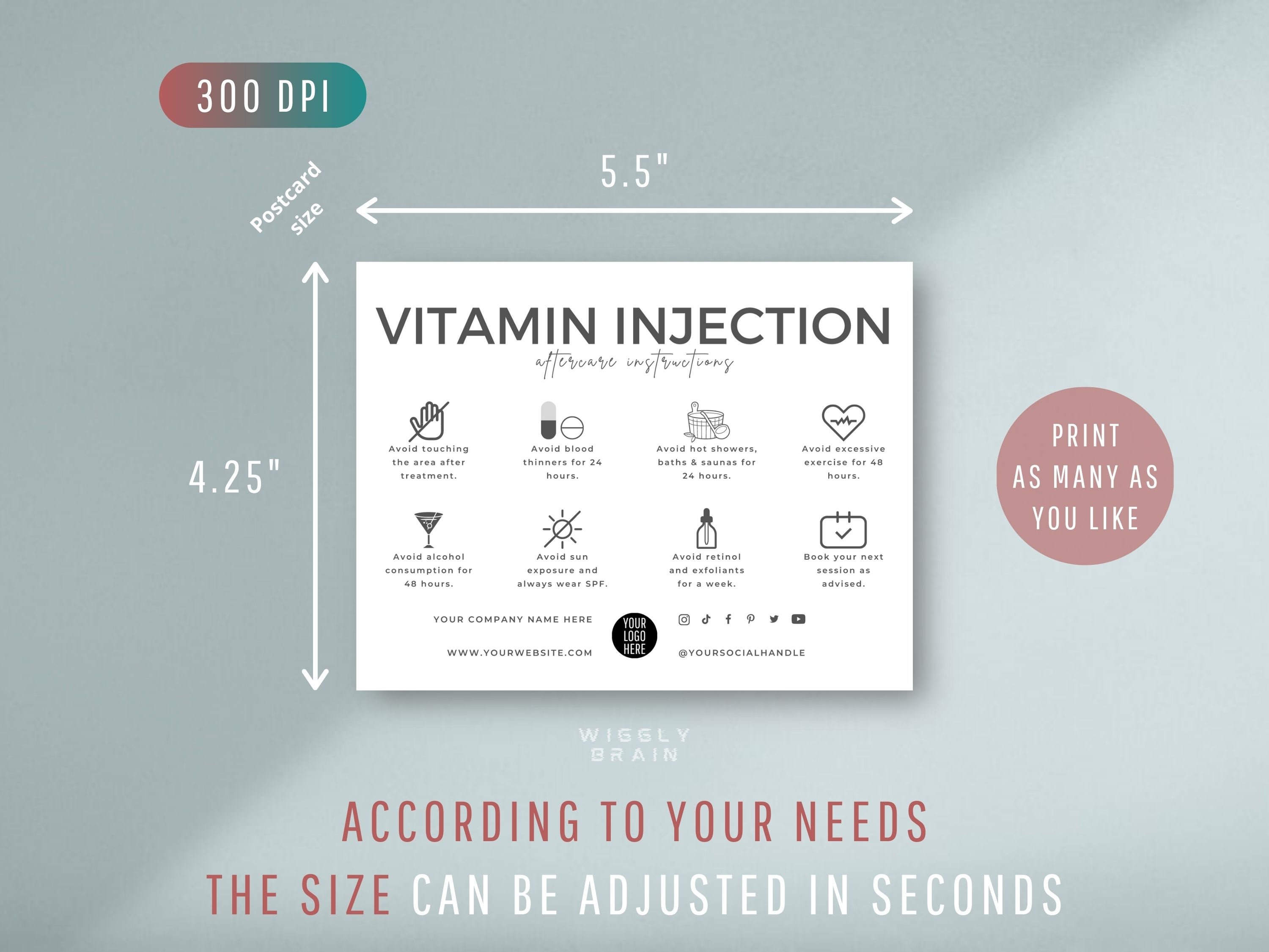 Vitamin Injection Aftercare Template, Editable B12 Injections Post Care  Cards, Intramuscular C D3 Vitamin Shots Treatment Instructions
