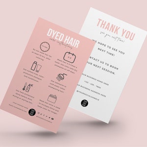 Mini Dyed Hair Care Card Template, Editable Colored Hair Aftercare Instructions, Chic Design Hairdresser Colour Treated Hair Guide