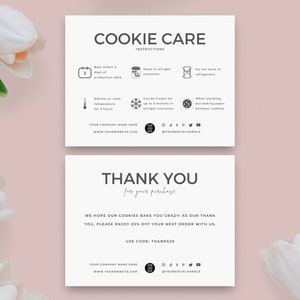 Vorlage für eine Kekspflegekarte, bearbeitbare Pflegeanleitung für Kekse, Pflegeanleitung für Bäckereien, Anleitung zum Einfrieren von Keksen, minimalistische Canva-Vorlage