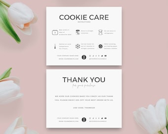 Cookie Care Card Template, Editable Cookies Care Instructions, Bakery Care Guide, Biscuits Freezing Instructions, Minimalist Canva Template