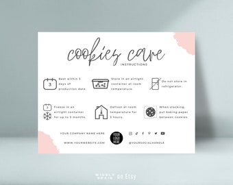 Cookie Care Card Template, Editable Cookies Care Instructions, Bakery Care Guide, Biscuits Freezing Instructions, Minimalist Canva Template