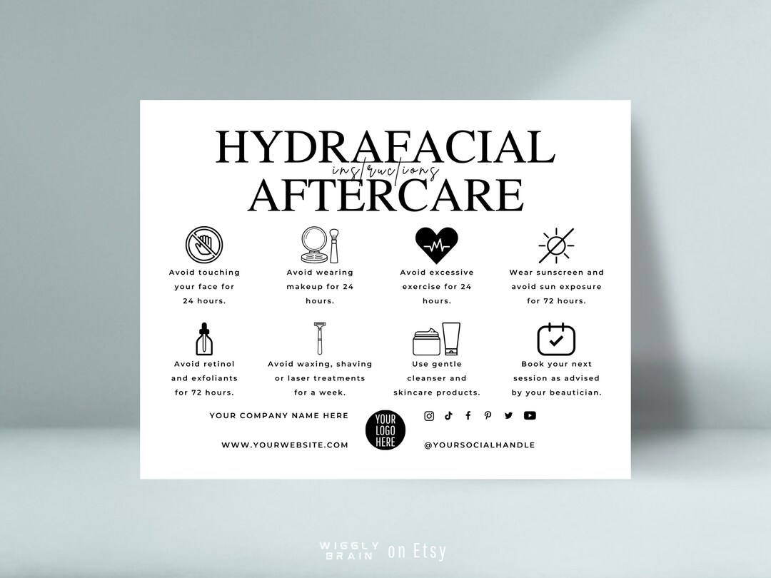 Hydrafacial Aftercare Card Template, Editable Hydra Facial Post Care