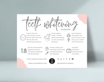 Editable Teeth Whitening Aftercare Template, Teeth Whitening Post Care Guide, Printable Teeth Treatment Care Instructions Card