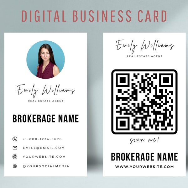 Editable Digital Business Card Template, Modern Real Estate Contact Cards, Property Agent Card, Printable Realtor Sales Team Card