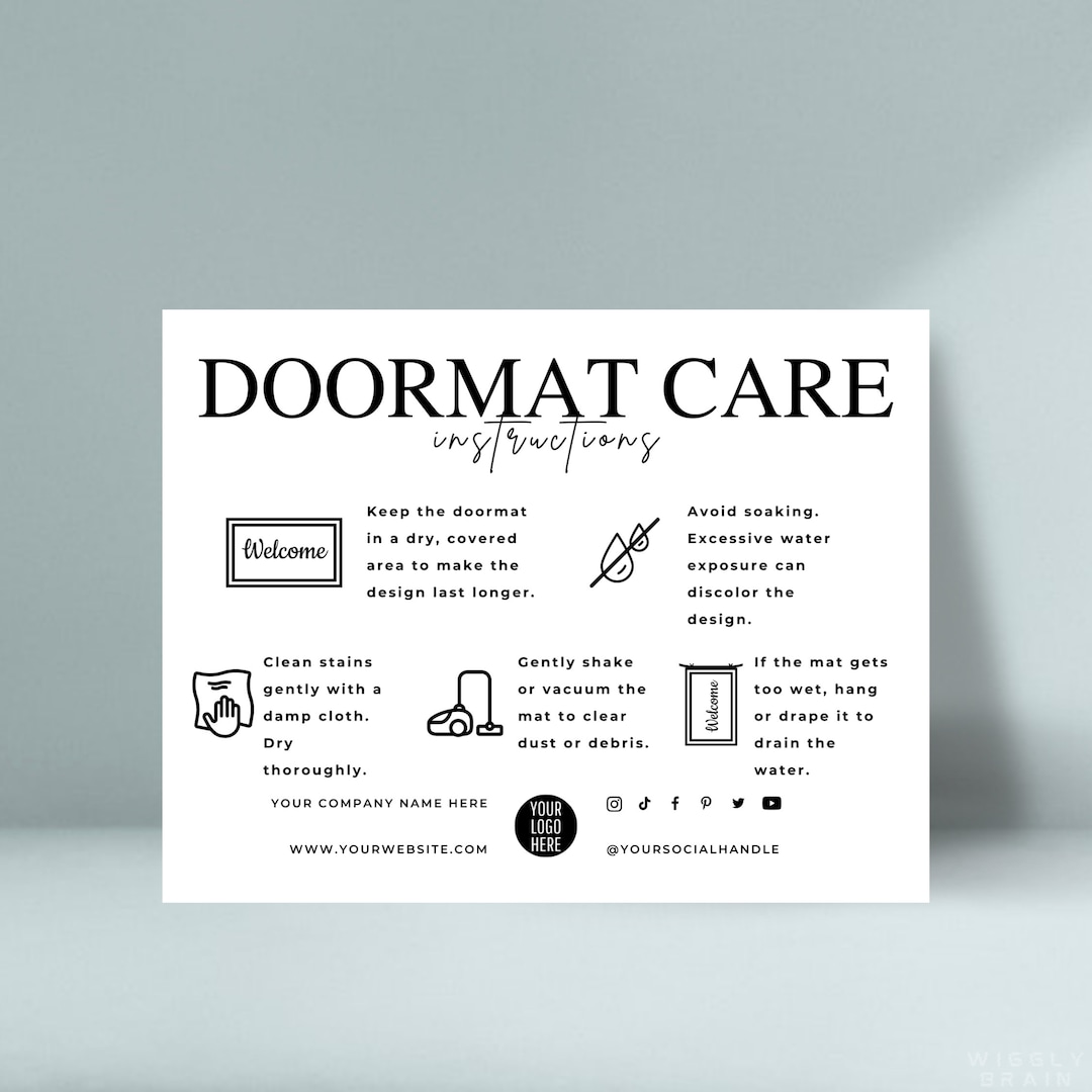 Doormat Flash Card.pdf Doormat Care Card Template, Editable Welcome Mat Care Guide ...