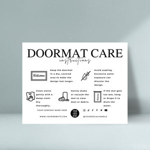 Doormat Care Card Template, Editable Welcome Mat Care Guide Instructions, Printable Elegant Printable Floor Mat Care Tips Design Templates
