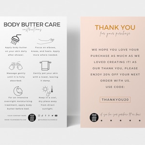 Mini Body Butter Care Card Template, Editable Whipped Shea Butter Instructions, Minimalist Design Printable Body Souffle Application Guide