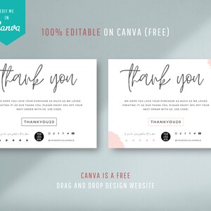EDITABLE Business Thank You Card Printable, Thanks for Your Purchase ...