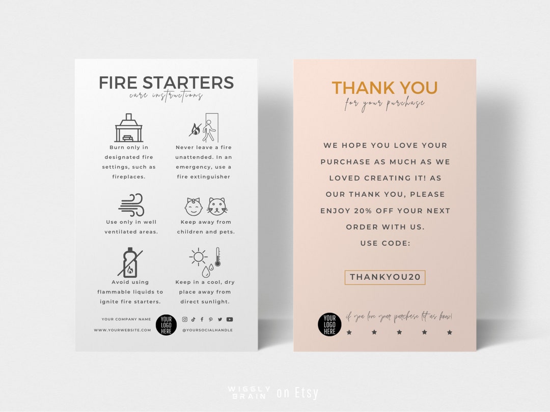 Mini Fire Starters Care Guide Template, Editable Wax Firelighters Care ...
