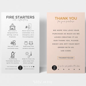 Mini Fire Starters Care Guide Template, Editable Wax Firelighters Care Card, Printable Minimalist Eco Fireplace Starter Safety Instructions