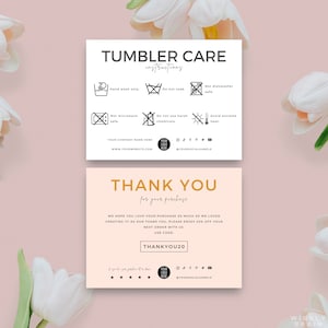 Editable Tumbler Care Card Template, Cup Care Instructions, Mug Packaging Inserts, Minimalist DIY Cup Care Card, Instant Download