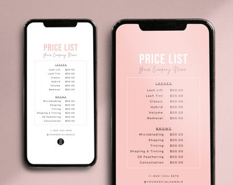 Lista de precios de Instagram, plantilla editable para historias de Instagram, menú de servicios en colores pastel, menú de redes sociales digitales