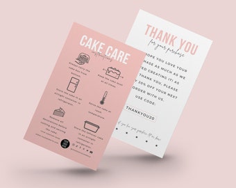 Editable Mini Cake Care Card Template, Cake Care Instructions, Chic Design Wedding Cake Care Guide, Bakery Packaging Inserts