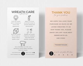 Mini Wreath Care Card Template, Artificial Wreath Care Instructions, Editable Holiday Wreaths Guide, Minimalist Design Garland Storage Tips