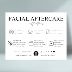 Modèle de carte modifiable de soins du visage, guide de soins du visage, instructions d'entretien élégantes pour esthéticienne