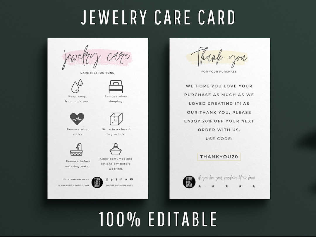 Free Printable Jewelry Care Card Free Printable Jewelry Care Card