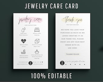Mini Jewelry Care Card Template, Editable Jewellery Care Instructions, Printable Jewelry Care Inserts, Modern Design Earring Care Card