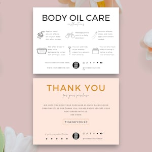 Editable Body Oil Care Card Template, Dry Oil Application Guide, Minimalist Design Body Serum Care Instructions
