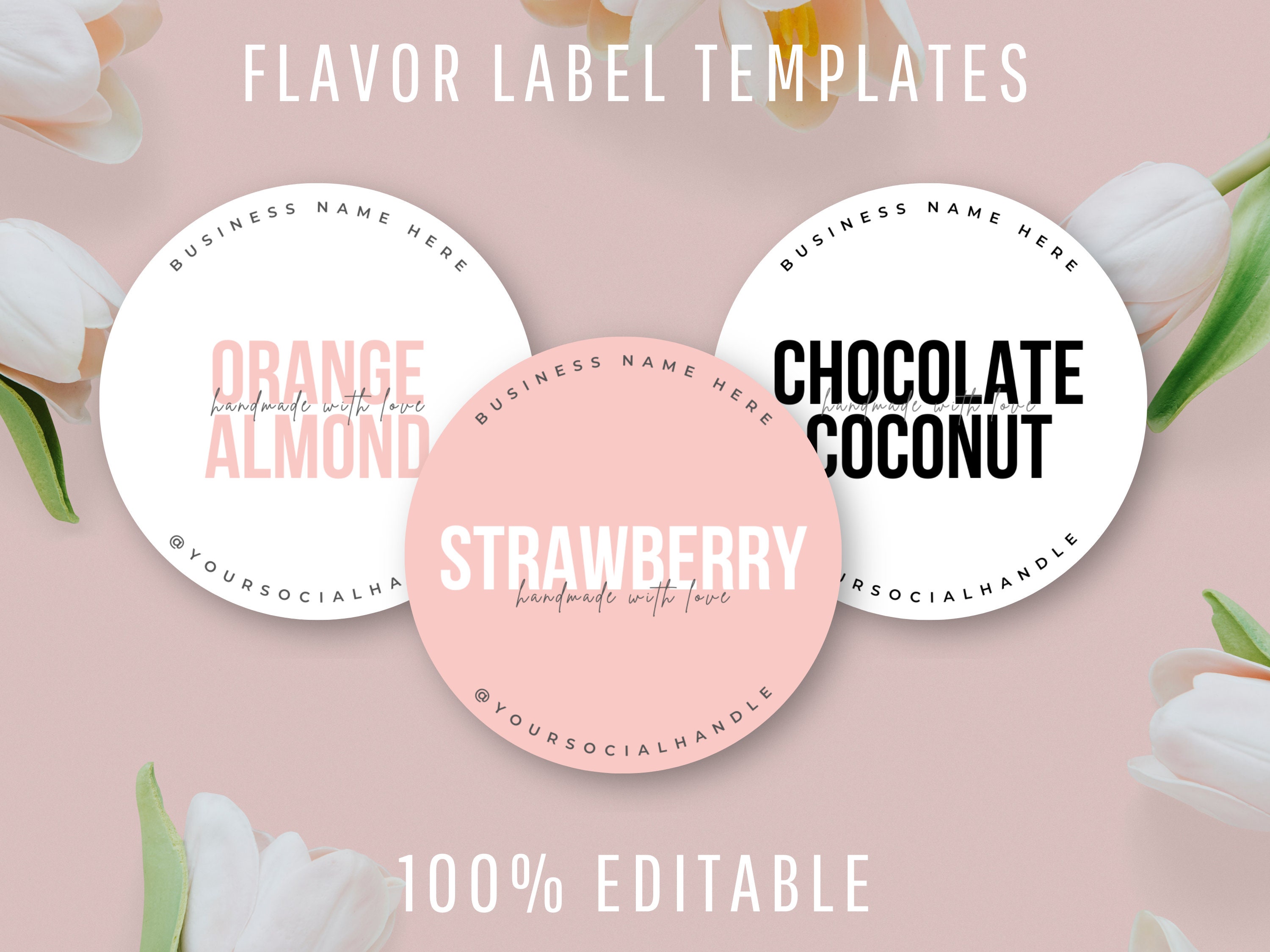 Editable Flavor Label Template, Scent Name Product Labels, Custom Food Flavour Labels, Chic Circle Cake Stickers