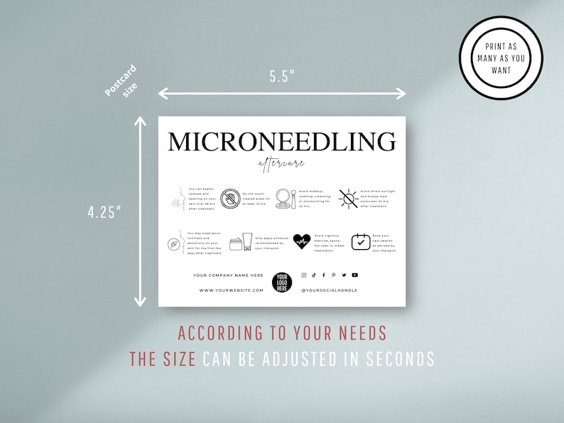 Modèle de carte de soins de suivi de microneedling, Carte de soins du visage modifiable, Instructions de soins du visage pour les soins du visage, Thérapie d'induction au collagène image 5