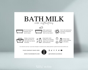 Editable Bath Milk Care Card Template, Bath Soak Care Instructions, Elegant Design Oat Milk Bath Care Guide, Printable Bath Melt Safety Note