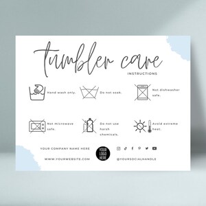Editable Tumbler Care Card Template, Cup Care Instructions Cards, Mug Care Card, Cup Packaging Inserts