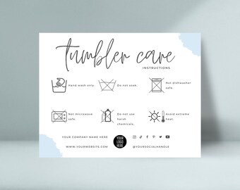Editable Tumbler Care Card Template, Cup Care Instructions Cards, Mug Care Card, Cup Packaging Inserts