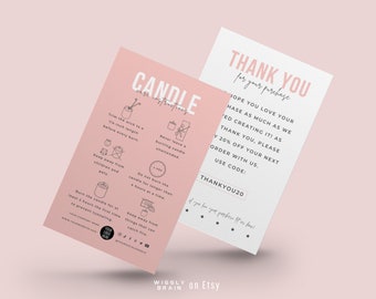 Editable Candle Care Card Template, Candle Safety Cards, Candle Care Instructions Canva Design Template, Chic Design Candle Parcel Cards