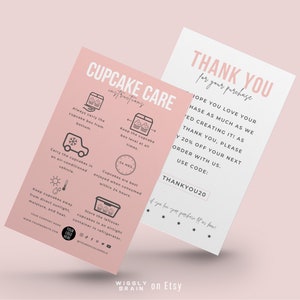 Editable Mini Cupcakes Care Card Template, Muffins Care Guide Tips, Cupcake Care Instructions, Chic Design Bakery Packaging Inserts