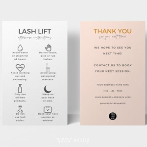 Mini Lash Lift Nazorg Sjabloon, Bewerkbare Wimperlift Verzorgingskaart, Lash Curl en Tint Verzorgingsinstructies Gids, Lash Business Branding