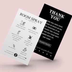 Mini Room Spray Care Card Template, Editable Room Mist Care Instructions, Elegant Air Freshener Spray Care Instructions, Spray Safety Guide