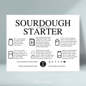 Modello di guida all'alimentazione del kit di avviamento per pasta madre, istruzioni per il lievito per impasto, suggerimenti modificabili per l'avviamento per pasta madre, schede di cura per panetteria Boho Design