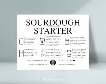 Sourdough Starter Kit Feeding Guide Template, Dough Levain Instructions, Editable Sourdough Starter Tips, Boho Design Bakery Care Cards