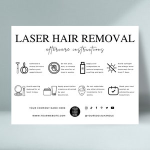 Modèle de carte modifiable de suivi d'épilation au laser, cartes de soins d'épilation, élégant guide d'entretien pour le traitement IPL, instructions de soins de beauté