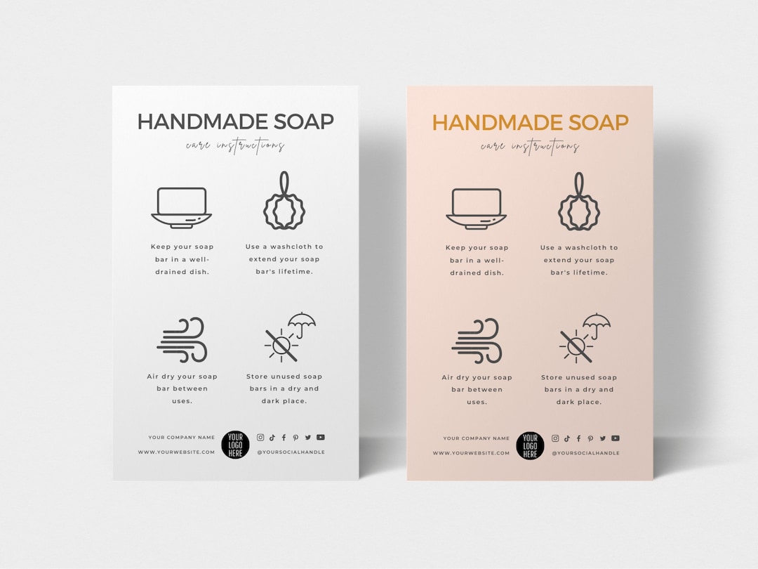 Editable Soap Care Card Template, Handmade Soap Bar Care Guide