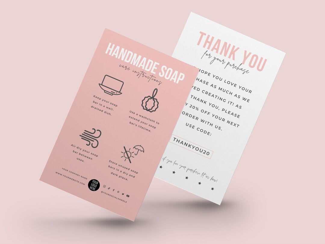 Editable Handmade Soap Care Card Template, Soap Bar Care Guide