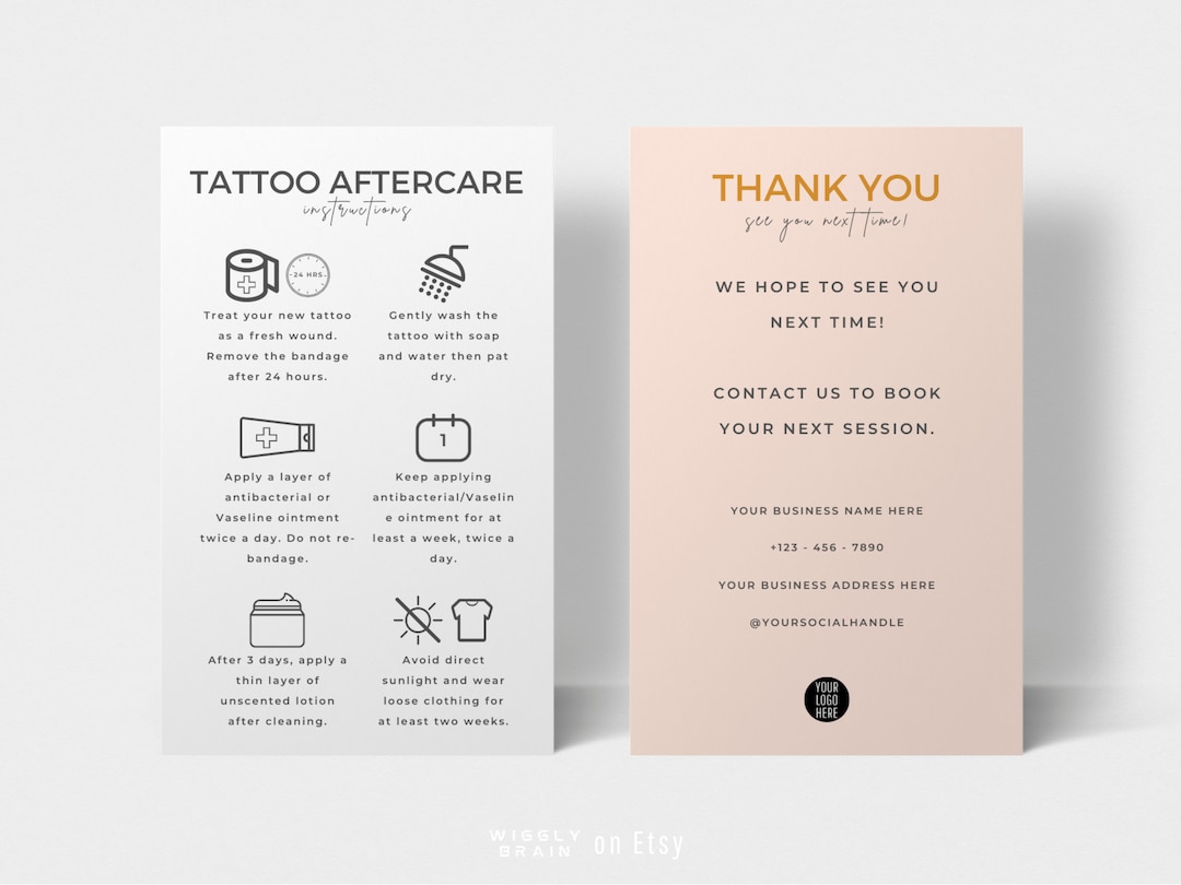 Mini Tattoo Aftercare Instructions Card Template, Tattoo Artist Business  Branding Insert, Minimalist Design Tattoo Studio Care Cards - Etsy Israel, image size:1080x810
