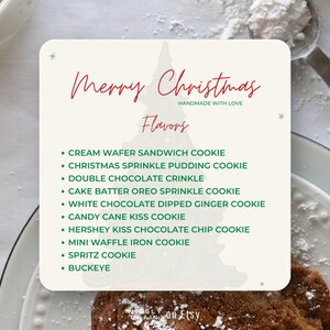 Modelos de cartões com sabor de biscoito de Natal, rótulos editáveis de sabores de biscoitos personalizados, adesivos de padaria caseira, cartões com sabor de biscoito de Natal para impressão