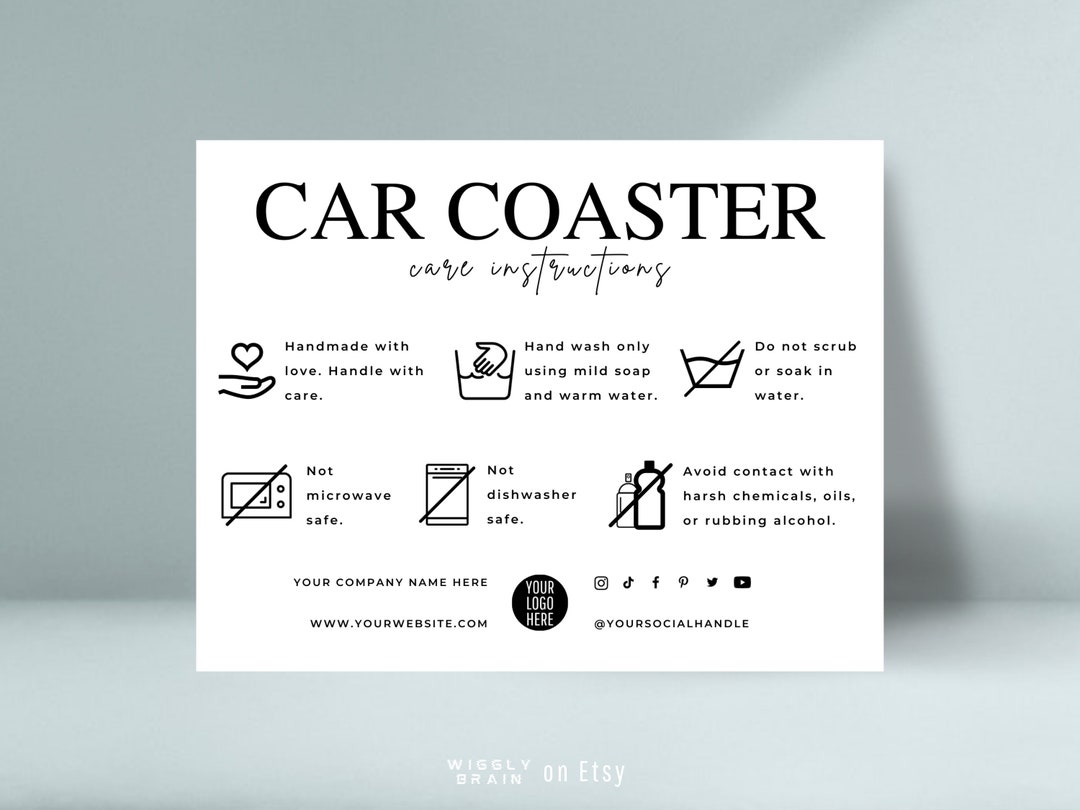 Car Coaster Care Card Template, Editable Car Tumbler Holder Care