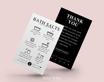 Mini Bath Salts Care Card Template, Epsom Salt Care Guide Instructions, Bath Soak Safety Note, Elegant Design How To Use Bath Salt Tips