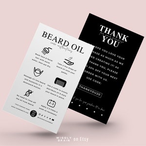 Modelo de cartão de cuidados com óleo de barba, instruções de aplicação de soro de bigode, guia de cosméticos masculinos, cartões de cuidados com bálsamo de barba, como usar pomada para barba
