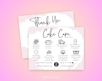 Editable Cake Care Card Template, Wedding Cake Care Instructions, Modern Design Cake Care Guide, Printable Bakery Packaging Inserts