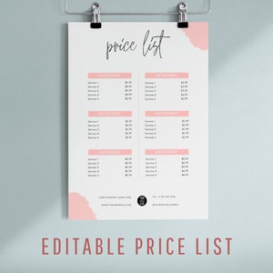 Editable Vinyl Price List Template, Printable Pricing Sheet, Beauty ...