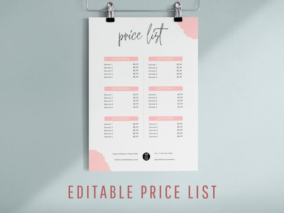 Editable Vinyl Price List Template Printable Pricing Sheet - Etsy