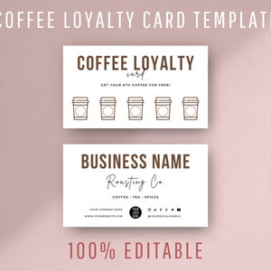 Modello modificabile di carta fedeltà del caffè, design della carta con timbro della caffetteria, carta perforata della ricompensa fedeltà del caffè