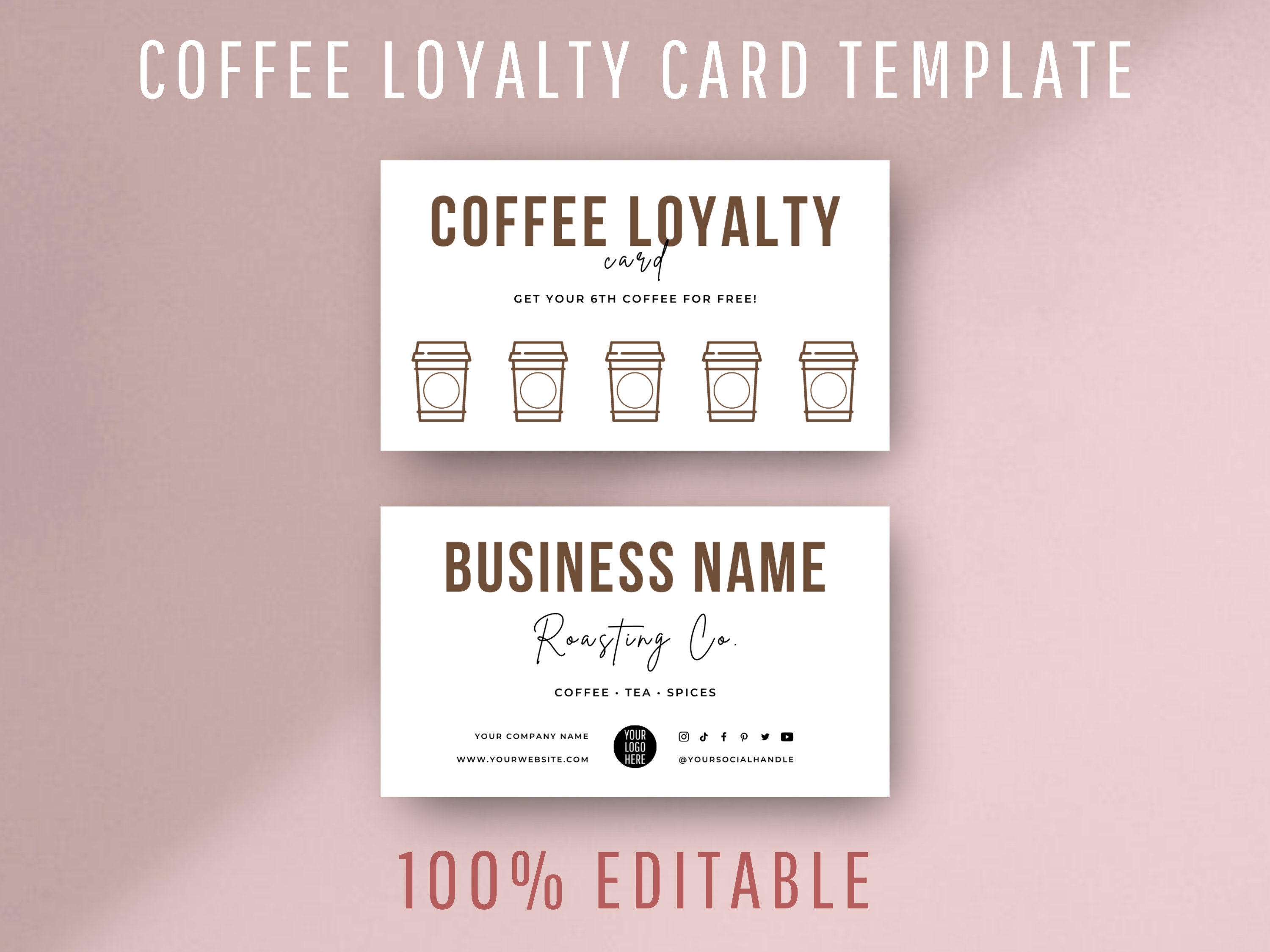 Customize YOUR COMPANY Coffee Shop Loyalty Punch Business Cards  Personalized with your business info (500)