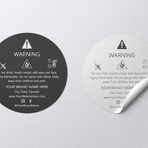 Sjablonen voor kamernevelwaarschuwingslabel, afdrukbare veiligheidssticker voor kamernevel, bewerkbare veiligheidsinstructies voor luchtnevel